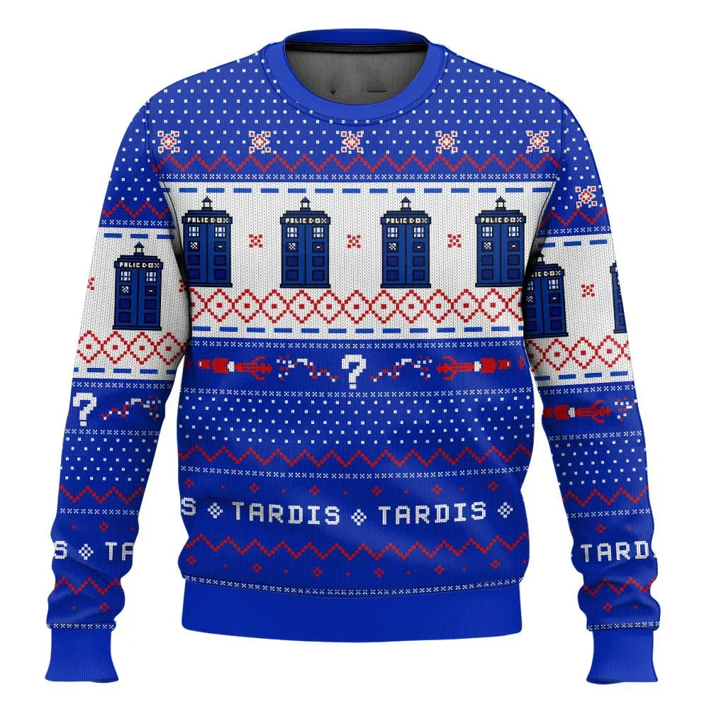 WW | 3D Weihnachts sweater - Humorvolles Tardis-Design & Warmer Komfort für die Feiertage
