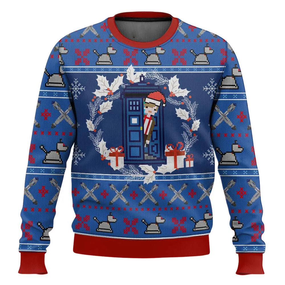 WW | 3D Weihnachts sweater - Humorvolles Tardis-Design & Warmer Komfort für die Feiertage