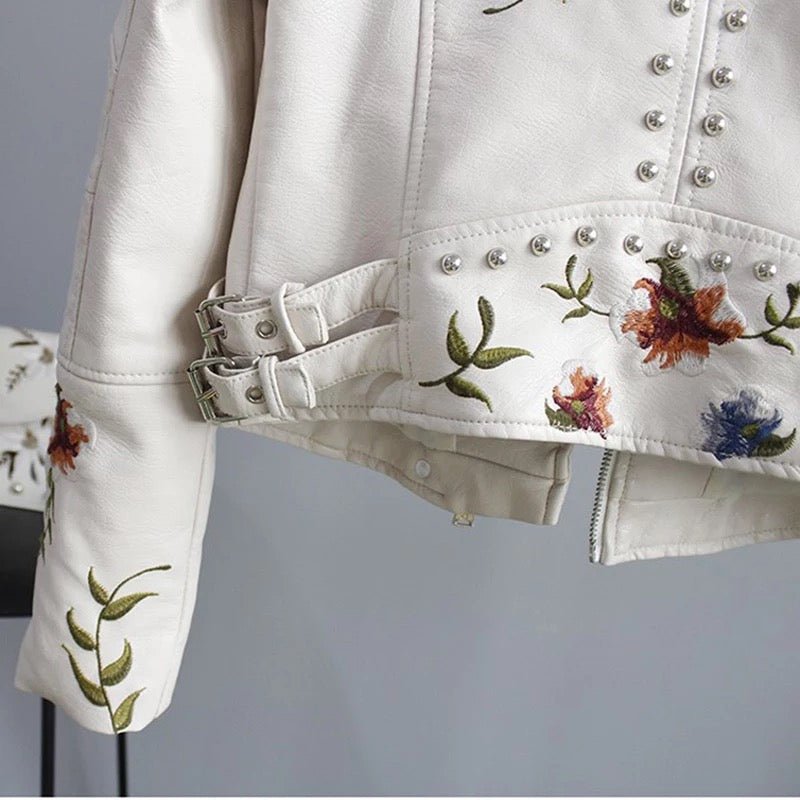 WW | Bestickte Kunstlederjacke - Nieten Details - Kühner Motorradstil - Vielseitige Oberbekleidung