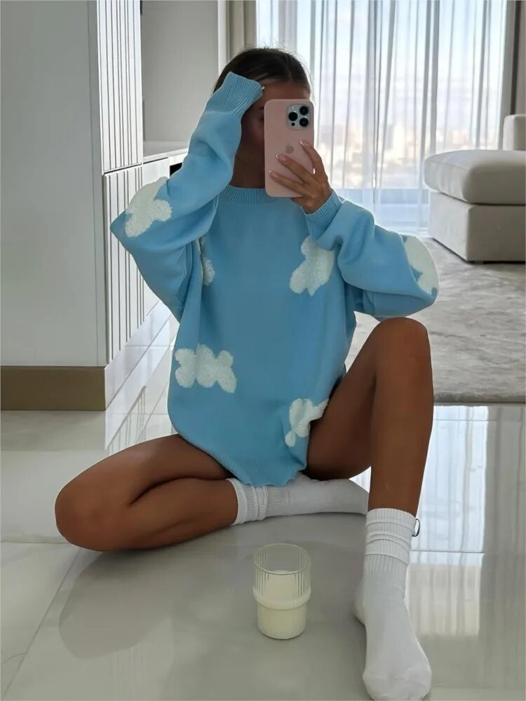 WW | Lässiger Pullover für Frauen mit Liebe Stickerei