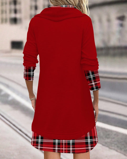 WW | Klassischer Look Karierte Langarmkleid