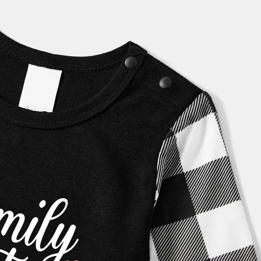 WW | "Family Christmas" 2025 Black Long Sleeve Top with Black and White Plaid Pants Family Matching Pajamas