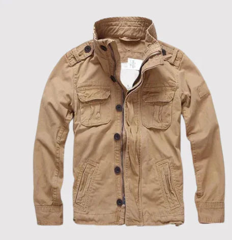 WW | Jeansjacke Reguläre Passform Knopfverschluss Hoher Kragen Mehrere Taschen Schulterklappen
