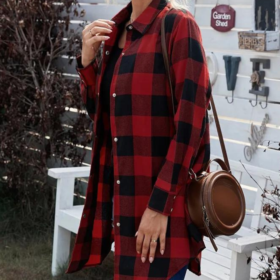 WW | Shirtjacke Karierter Flanell Übergroß Passform Lange Ärmel Knopfverschluss
