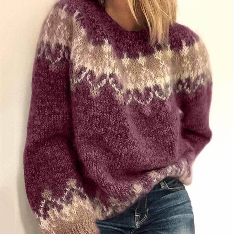 WW | Strickpullover - Weiche Wollmischung - Oversized-Passform - Rundhalsausschnitt - Nordisches Muster