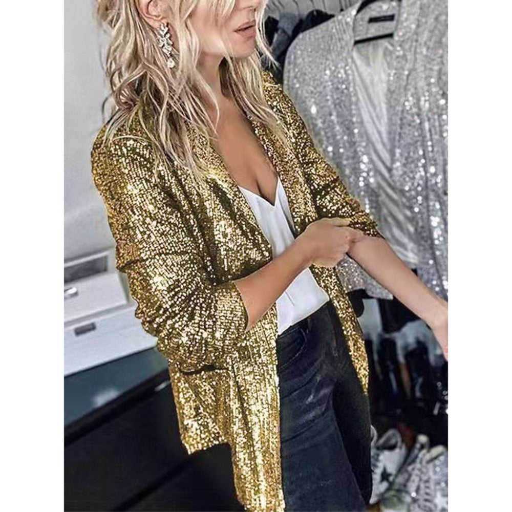 WW | Glamour-Look Pailletten-Blazer mit langen Ärmeln
