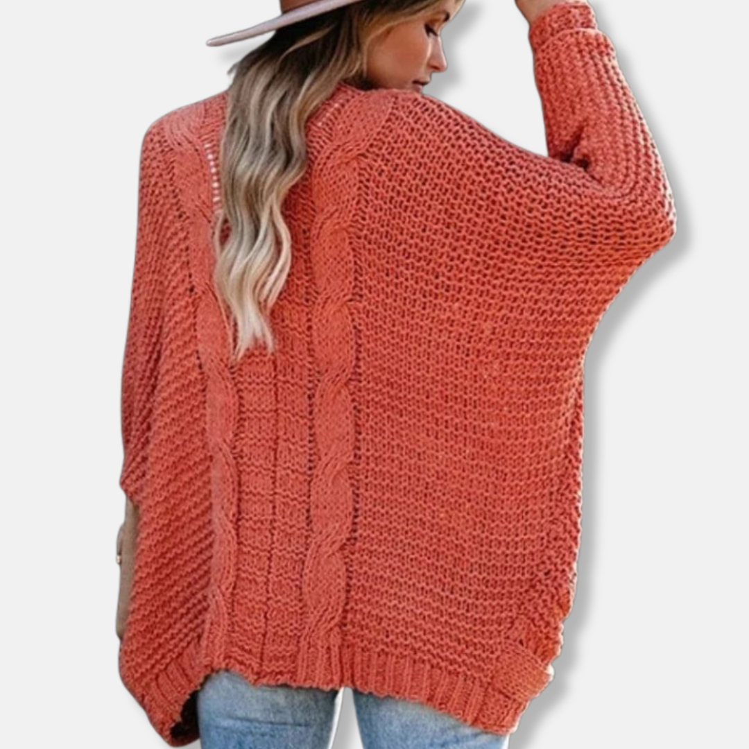 WW | Woll Übergroßer Cardigan - Gerippter Offener Fronttaschen Cardigan