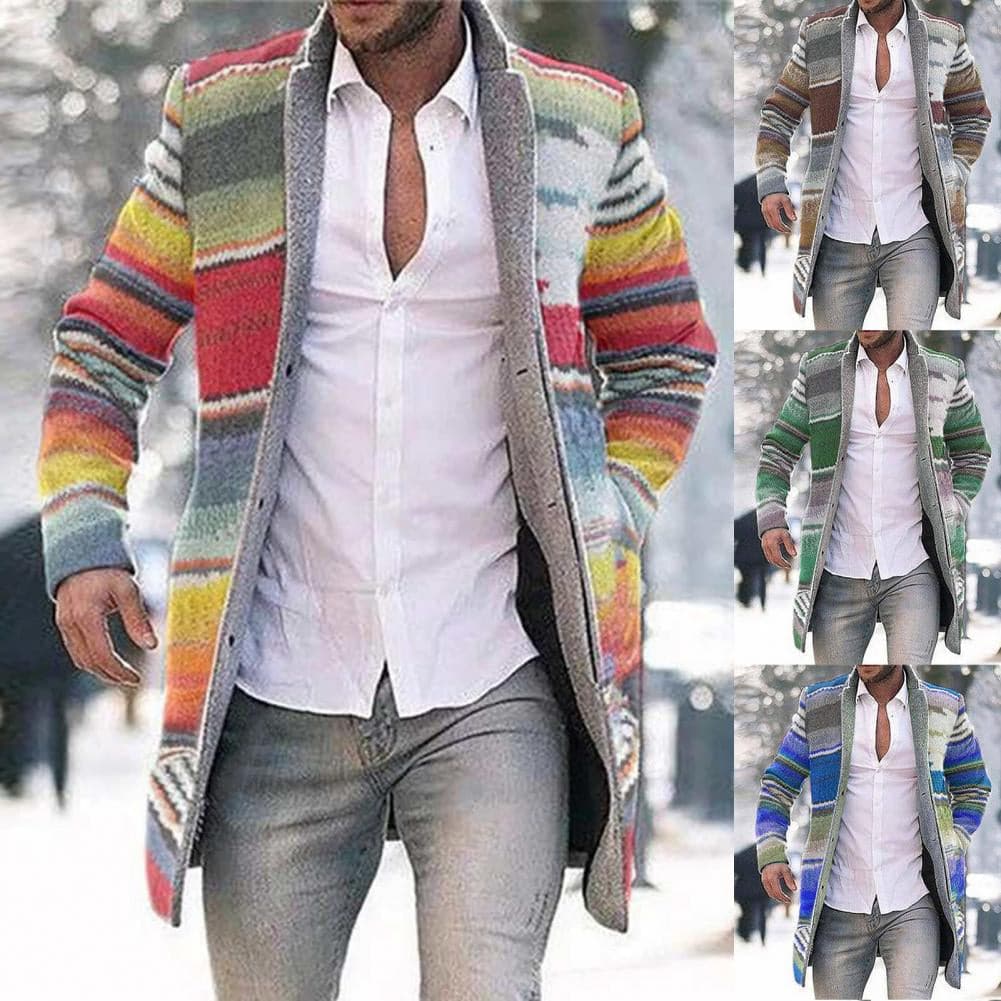 WW | Langer Mantel Gewebter Stoff Slim Fit Offene Vorderseite Einzigartiges Musterdetail