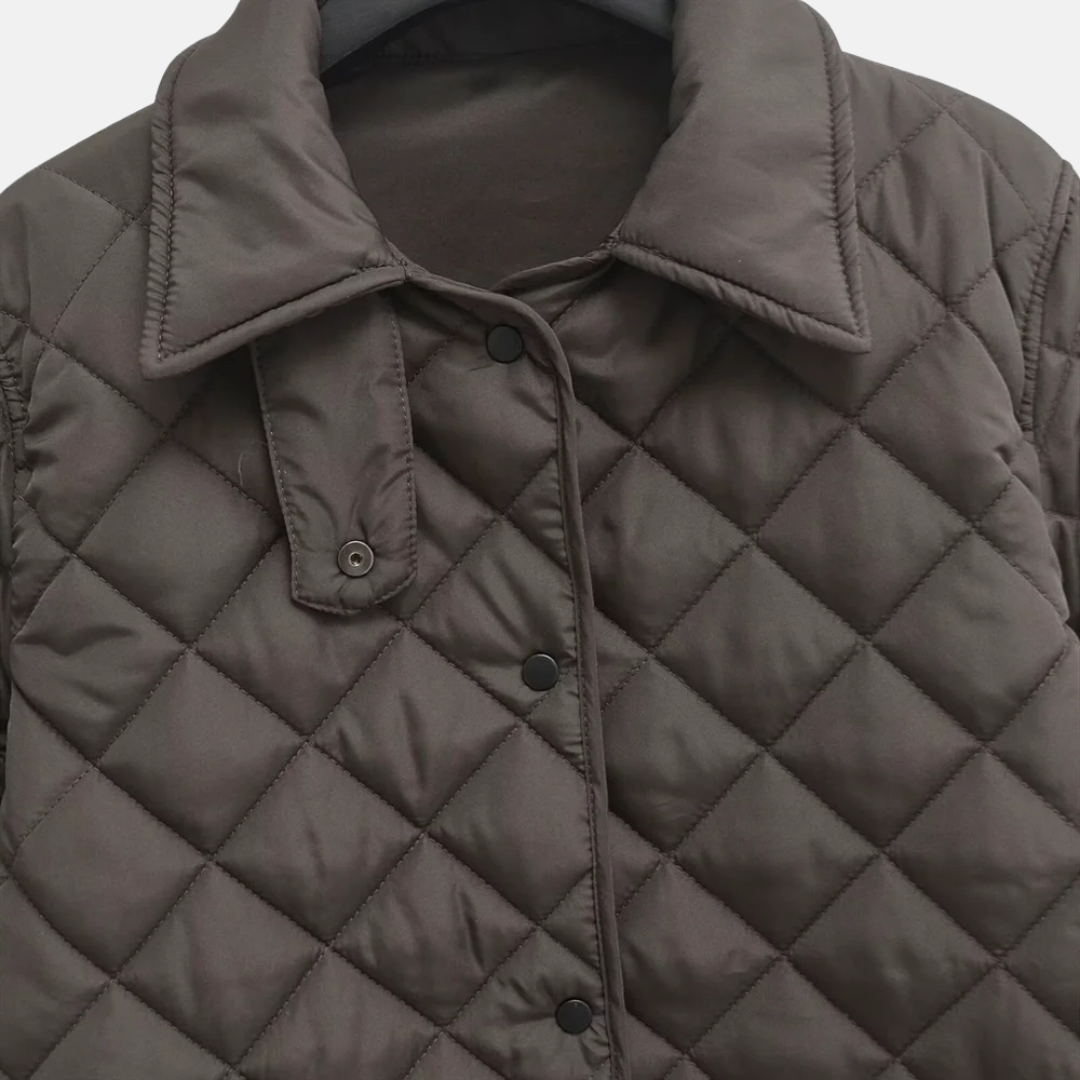 WW | Quilted Jacket Casual Fit Diamond Pattern Mid-length Shirt Collar