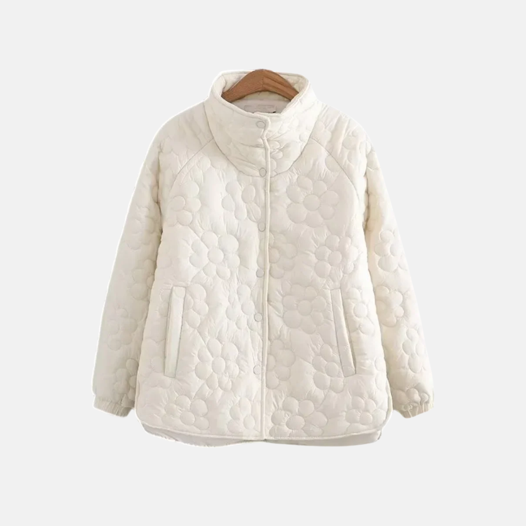 WW | Steppjacke Lockere Passform Florale Stickerei Druckknopfverschluss Stehkragen