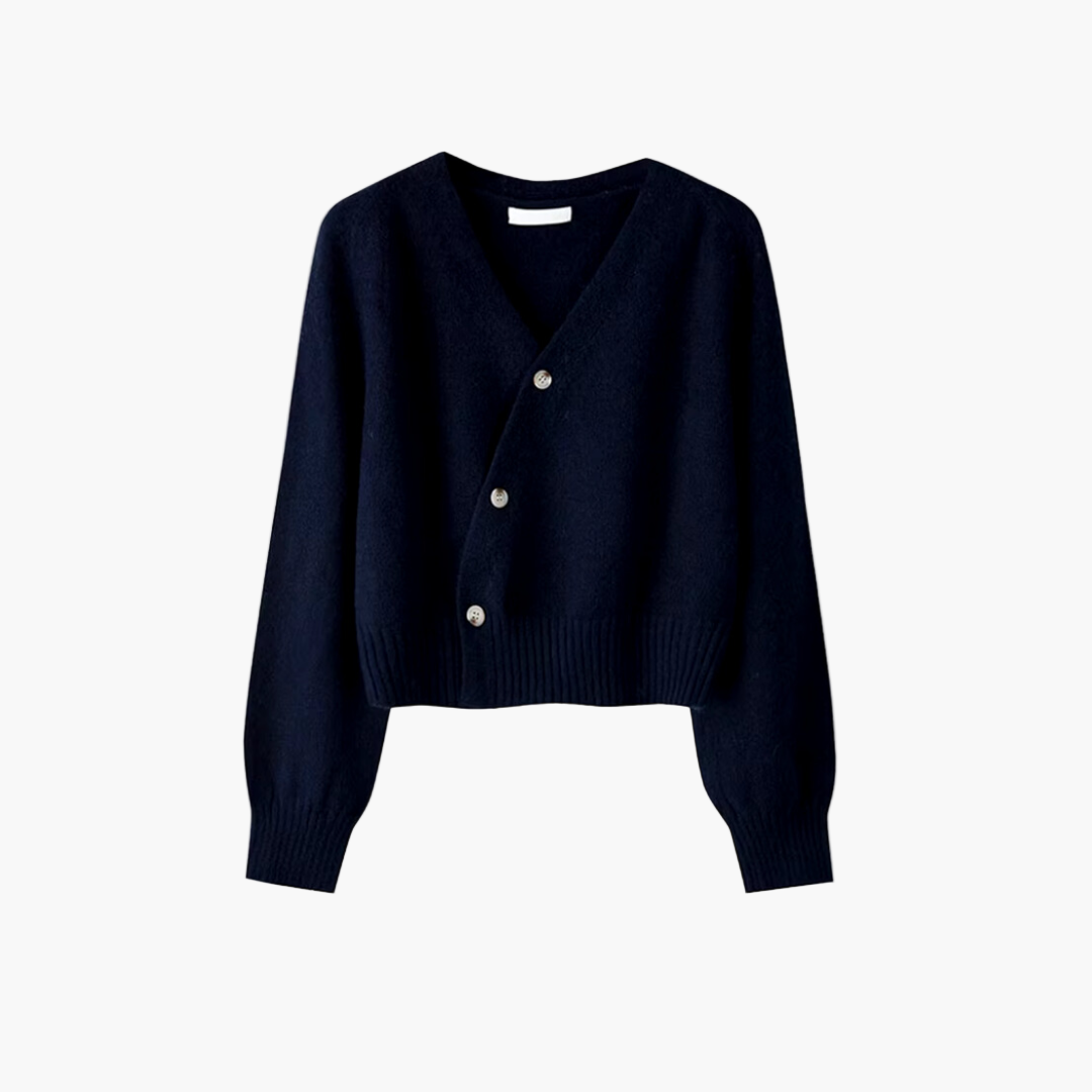 WW | Strickjacke mit V-Ausschnitt und schräger Knopfleiste - Moderner Cardigan für Alltag und Büro
