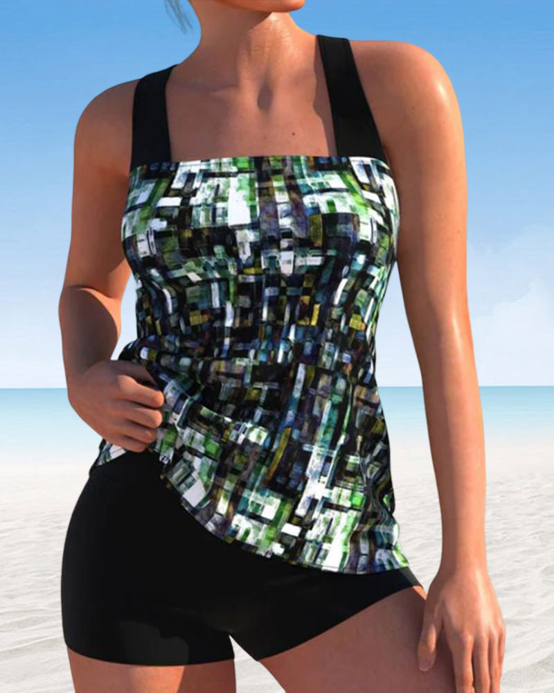 WW | Bedruckter Tankini-Badeanzug mit Quadratischem Ausschnitt
