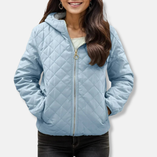 WW | Damen Steppjacke – Lockere Passform – Rautensteppung – Mit Kapuze – Reißverschluss – Elastischer Saum