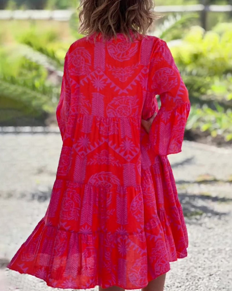 WW | Kleid mit 3/4-Ärmeln und geometrischem Boho-Print