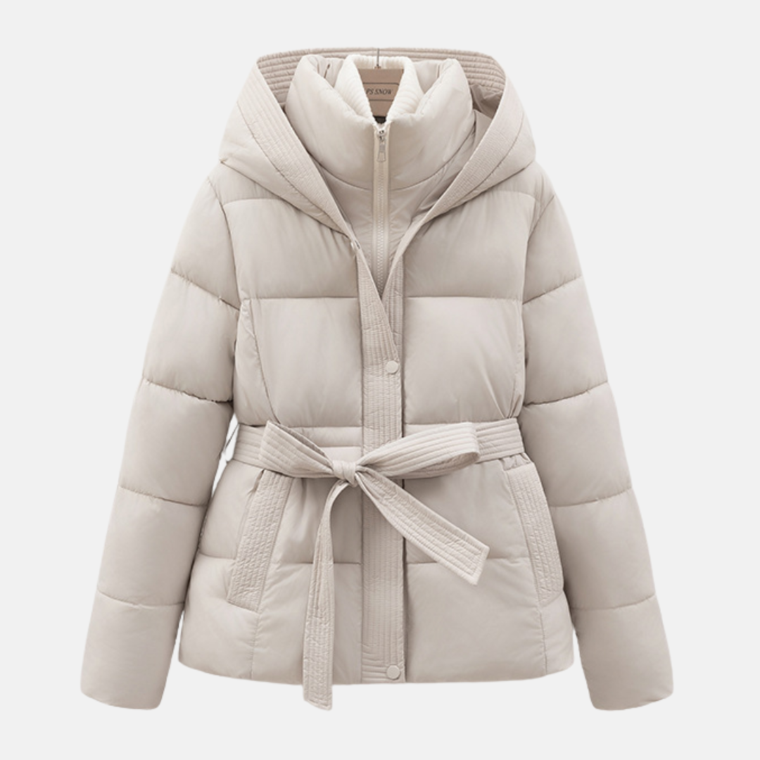WW | Women's Padded Coat – Slim Fit Quilted Design – With Hood and Waist Drawstring – Zipper Closure