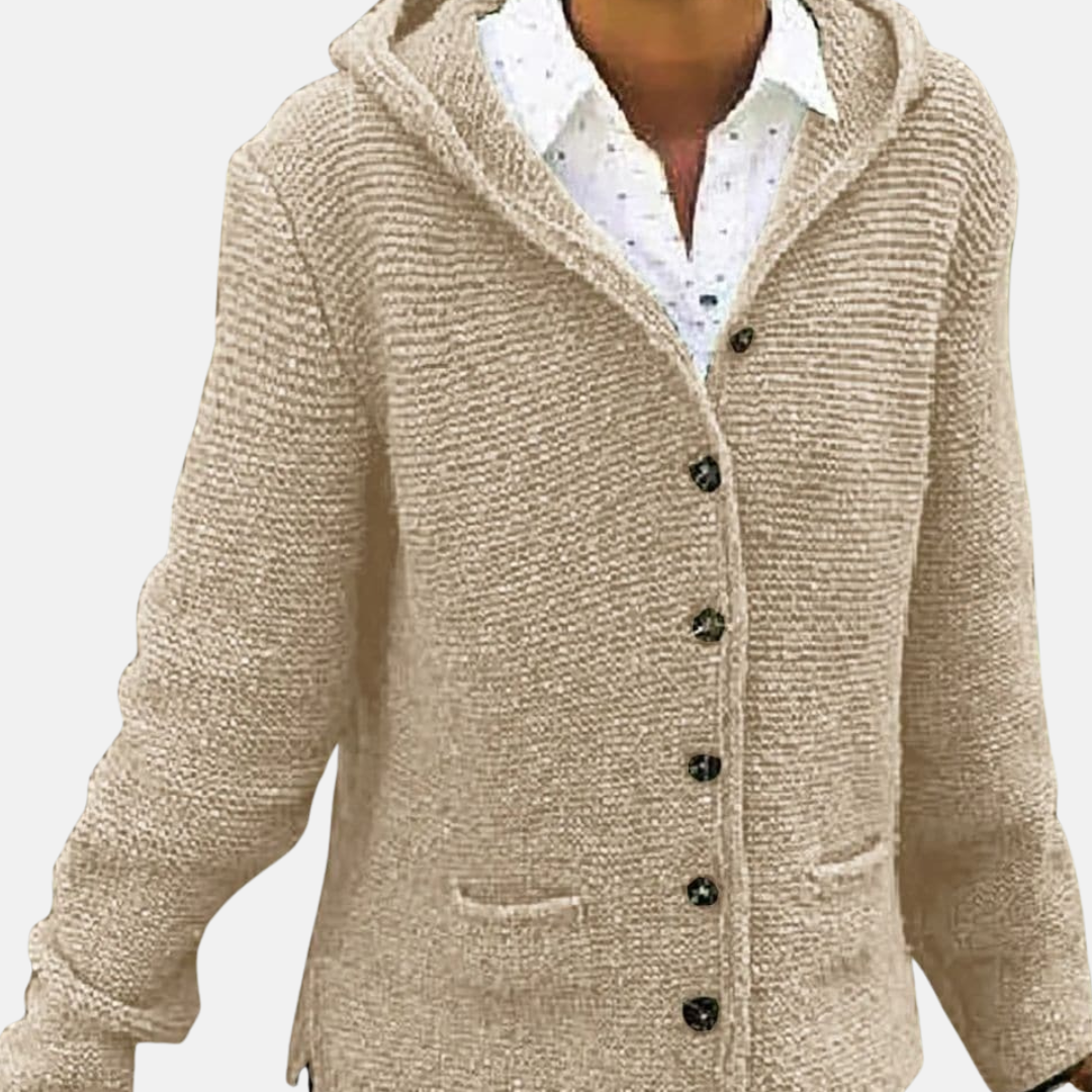 WW | Woll Kapuzencardigan - Knopf-Front Rippenstrickcardigan