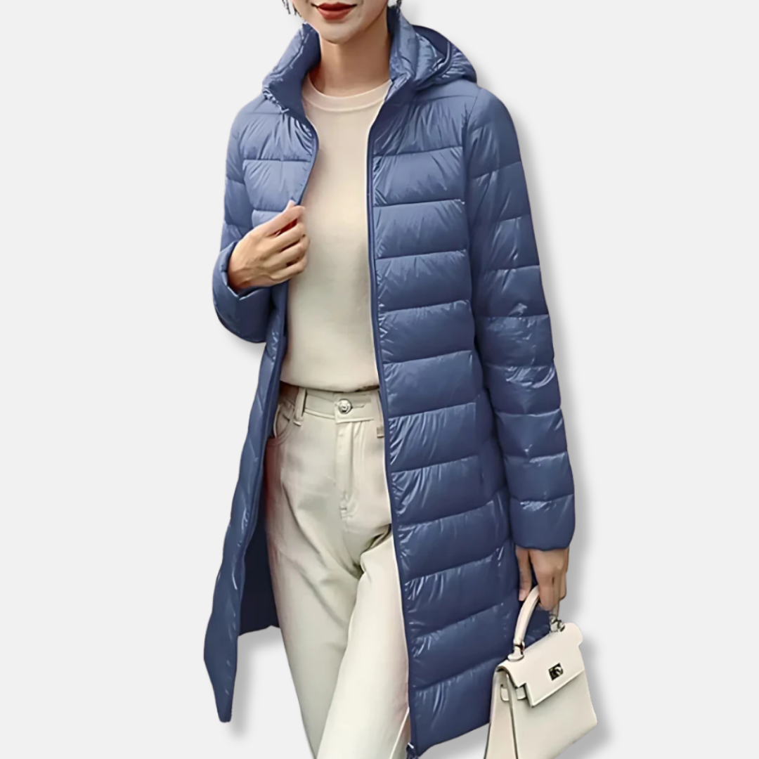 WW | Puffer Jacket Slim Model Shiny Quilted Mid-Length with Hood