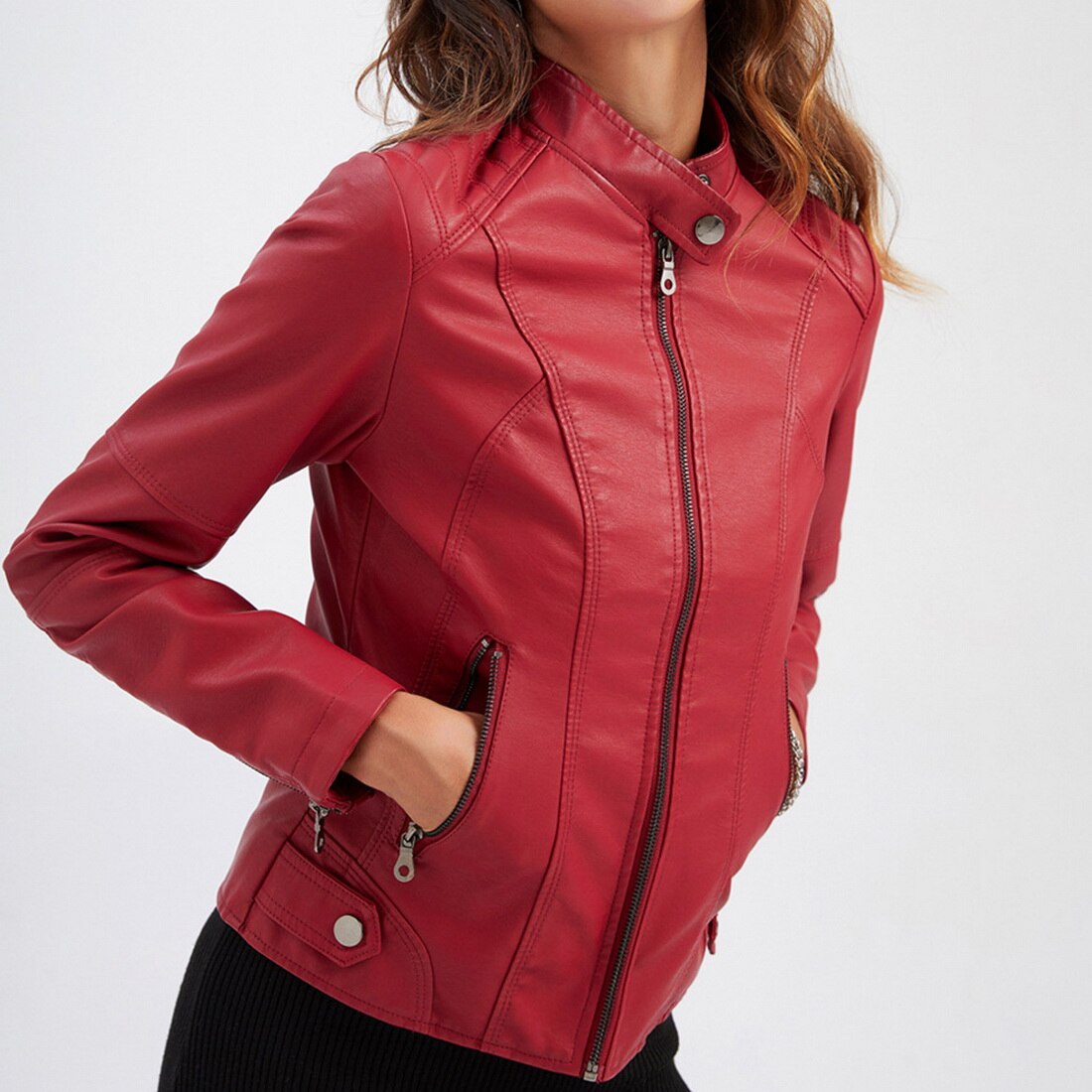 WW | Biker jacket with stand-up collar, zip pockets