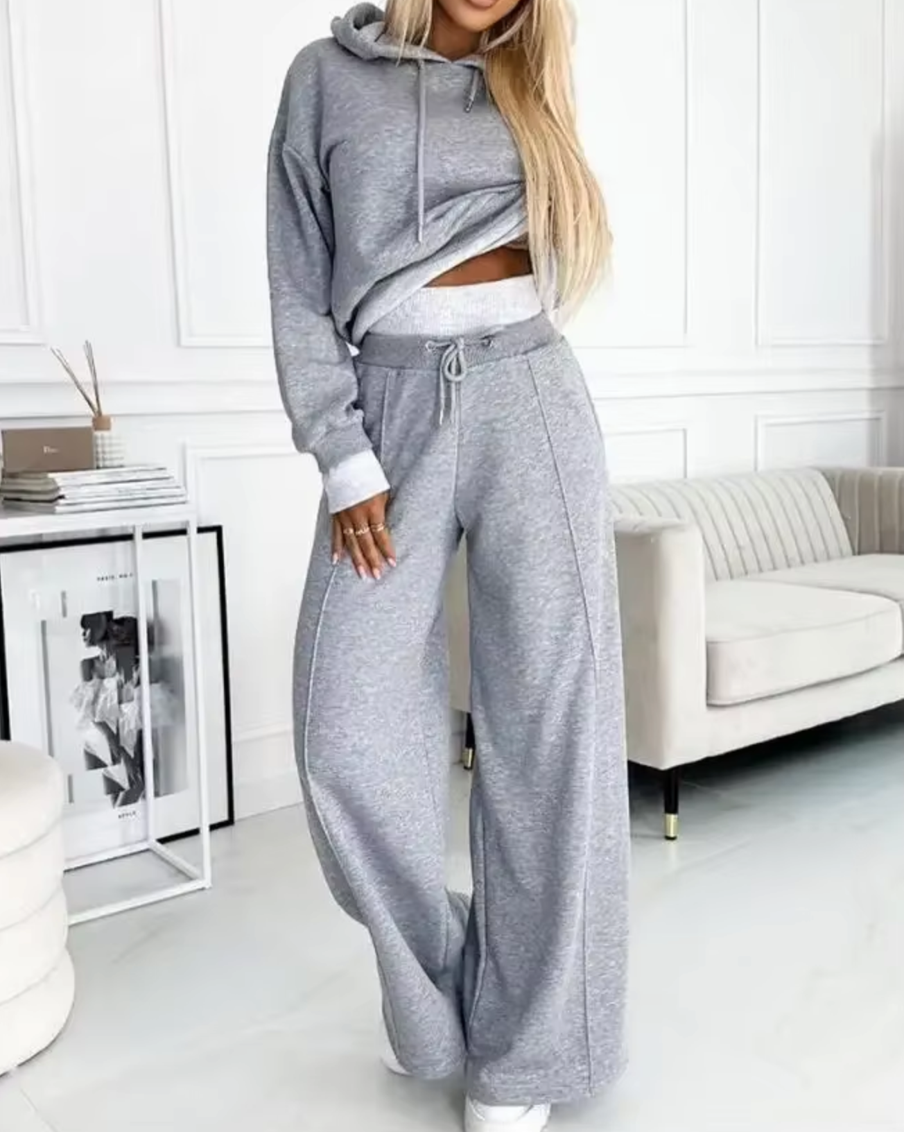 WW | Zweiteiliger Kapuzenpullover Und Hosenanzug Mit Weitem Bein
