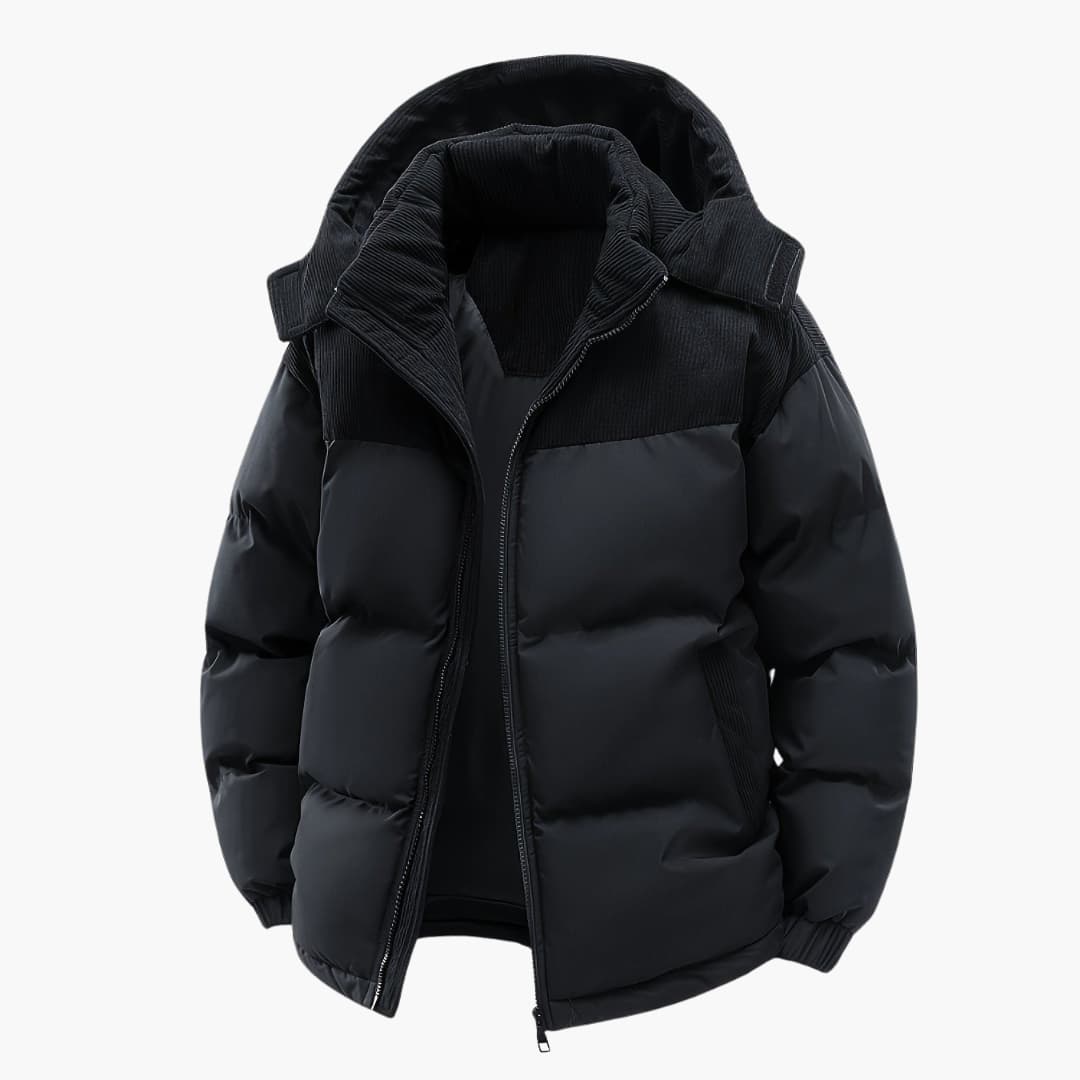 WW | Casual Hooded Jacket with Puffer Panels and Color Block Design