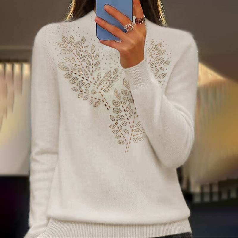 WW | Knitted Sweater with Pretty Leaf Pattern