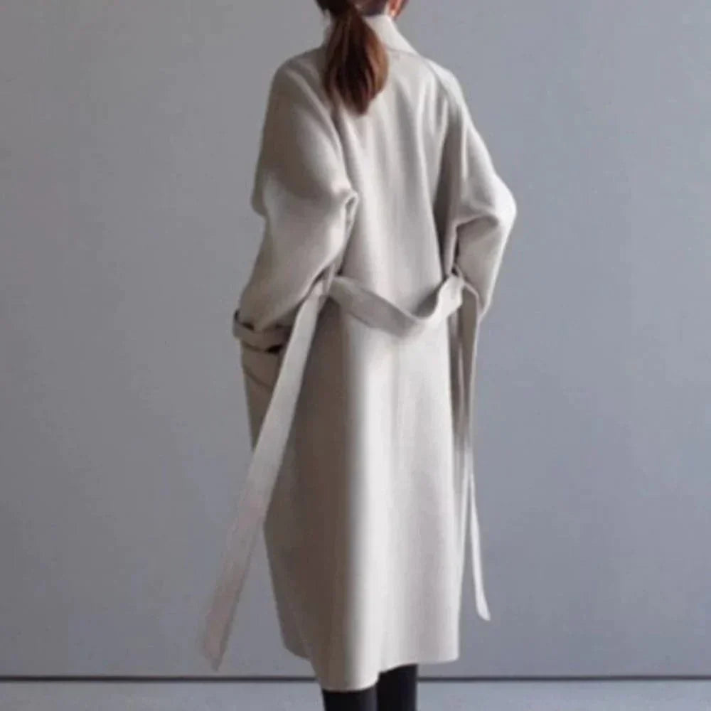 WW | Lange Wolljacke Klassische Passform Doppelreihig Mit Gürtel Elegantes Design