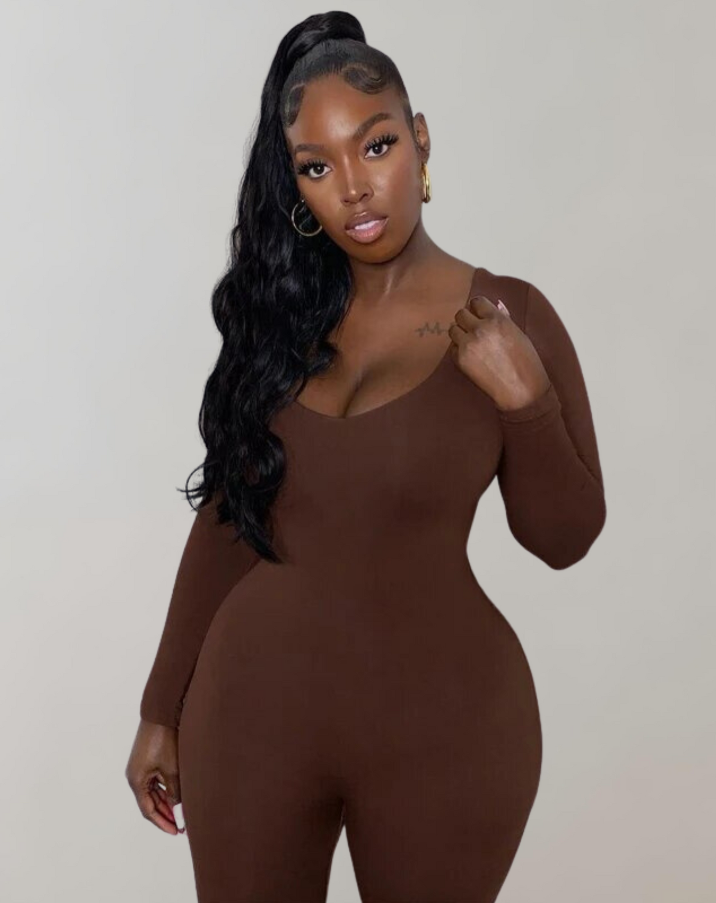 WW - Long-Sleeved Slit Neck Jumpsuits