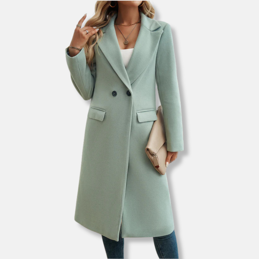 WW | Women's Long Coat – Wool Blend – Relaxed Fit – Double-Breasted – Lapel Collar