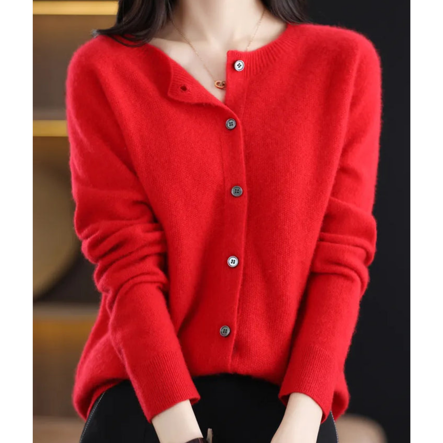 WW | Strickjacke - Weiche Wolle - Lockere Passform - Knopfverschluss - Gerippte Kanten