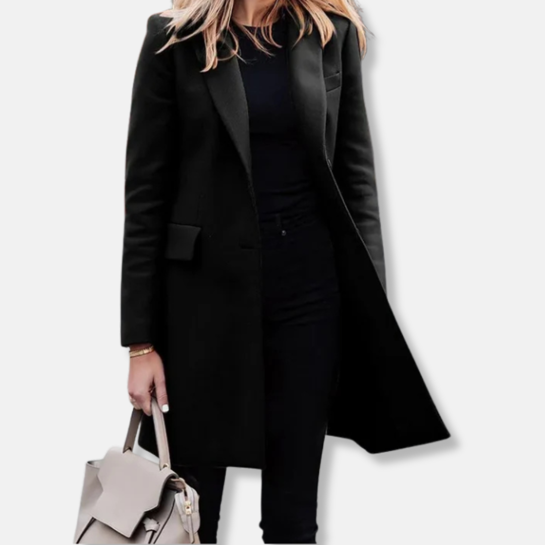 WW | Women's Longline Coat – Tailored Fit – Wool Texture – Lapels – Flap Pockets