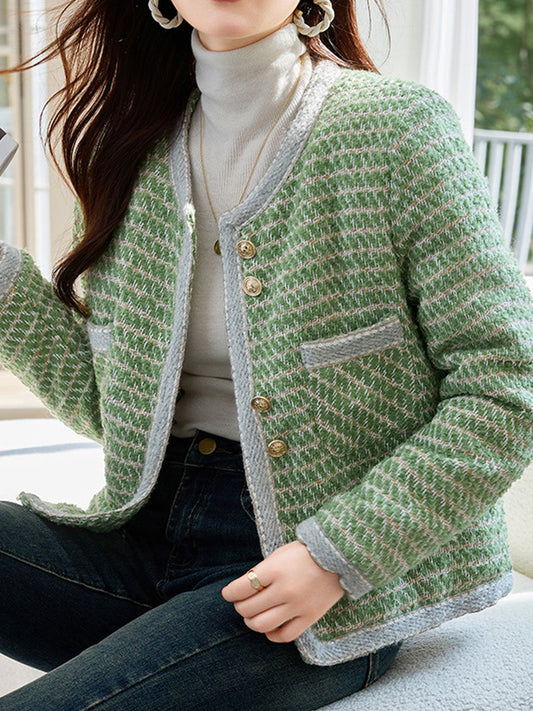 WW | Klassische Rundhalsgarnknopf-Tweedjacke