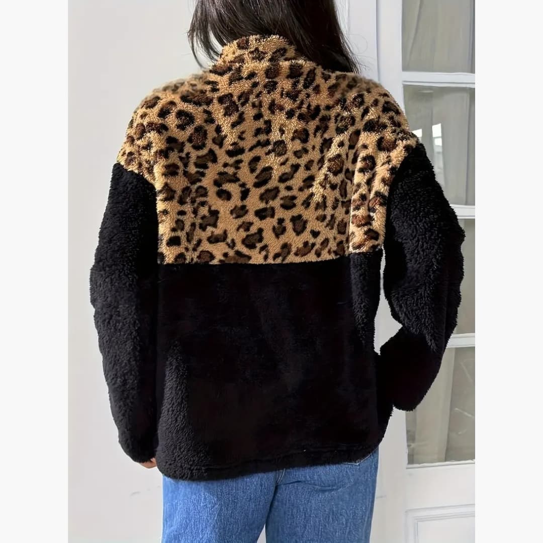 WW | Leopardenmuster Fleecepullover für Damen