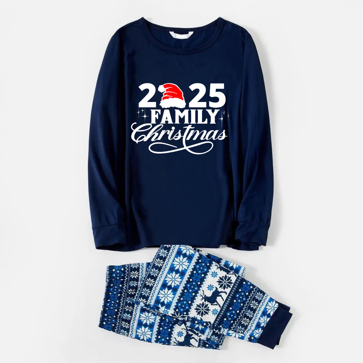 WW | "2025 Family Day Christmas" Letter Print Blue Family Matching Pajama Sets