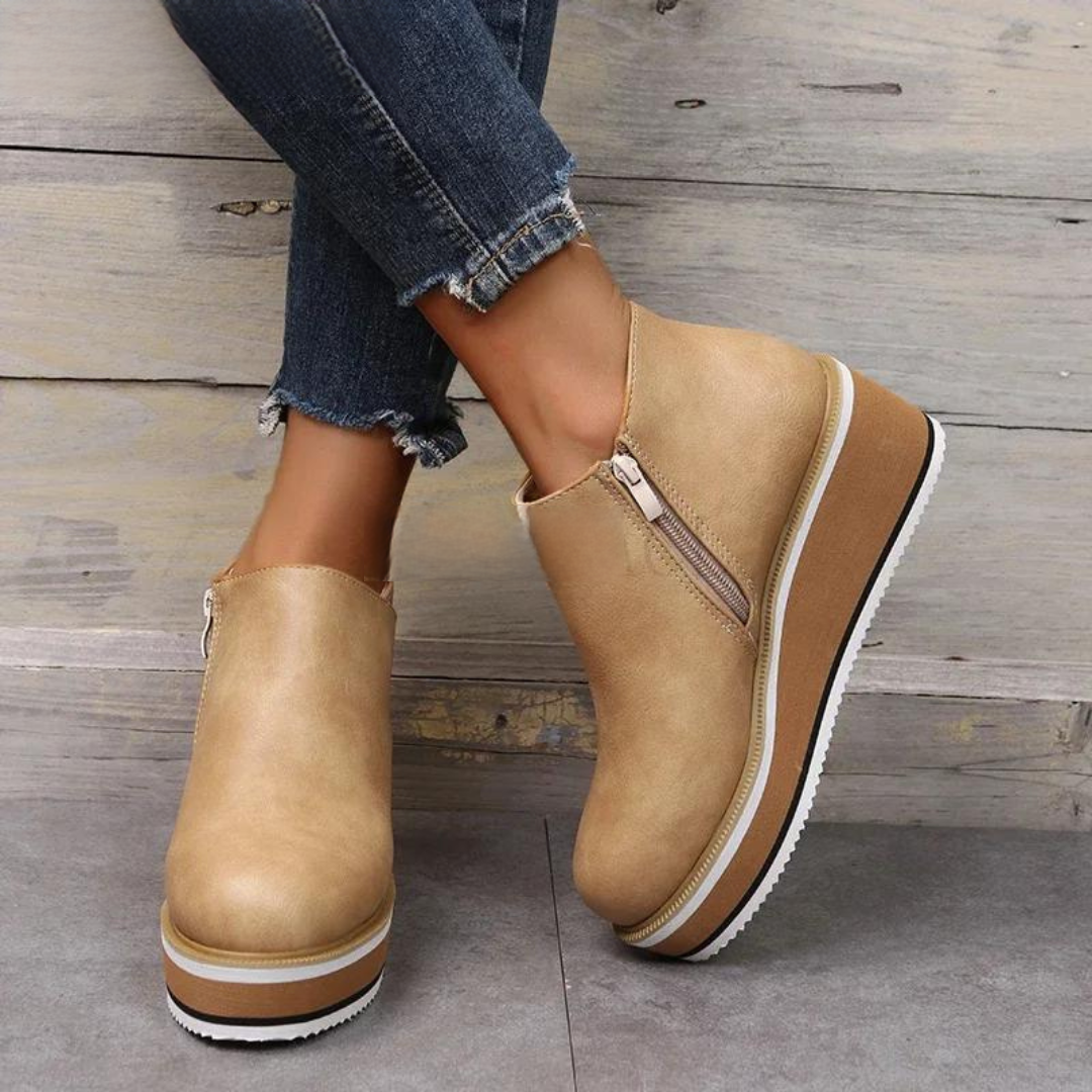 LUCY - Orthopedic Leather Platform Ankle Boots with Comfort Sole