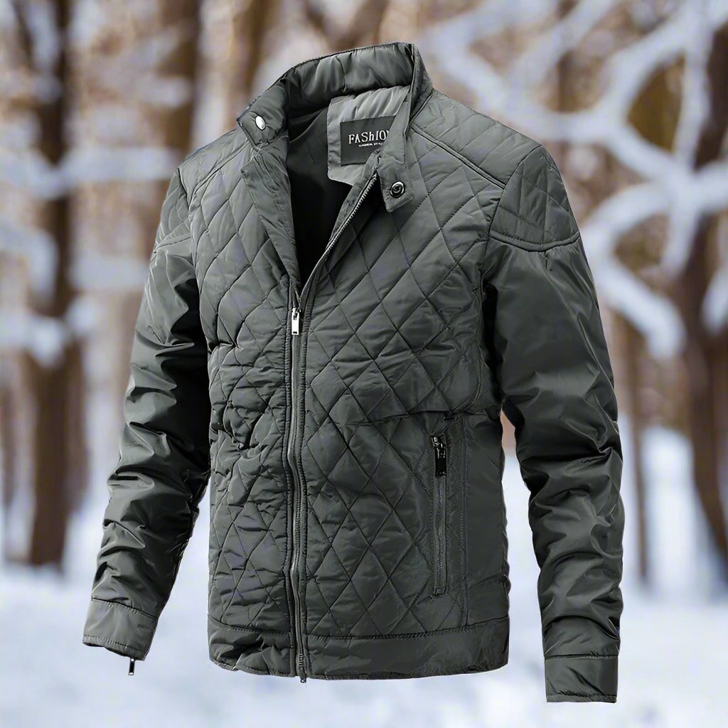 WW | Geo Padded Jacket Diamond Quilted Stand-Up Collar Zipper Slim Fit