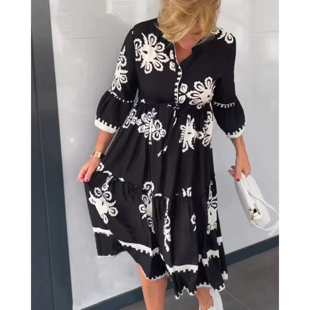 Greta - Floral Dress with Three-Quarter Sleeves