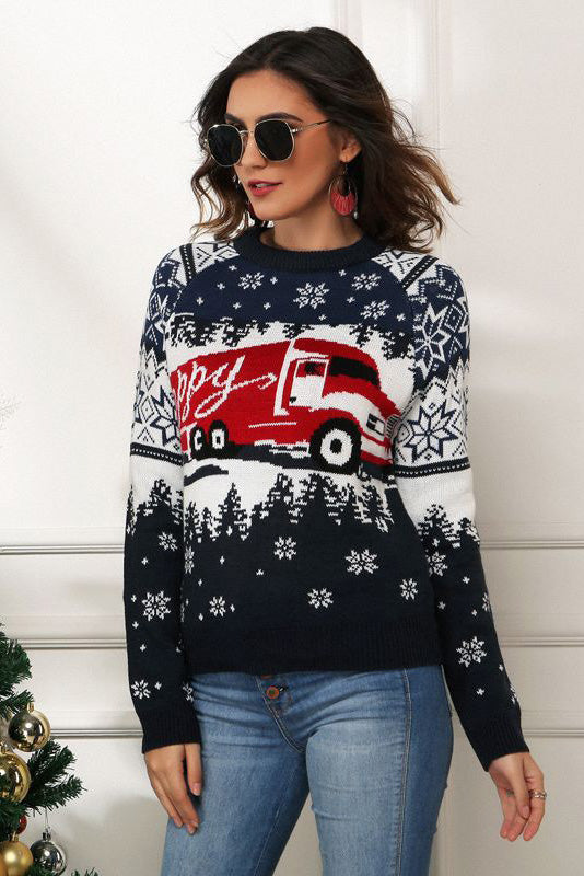 WW | Schneeflocken- und Lkw-Druck Weihnachts-Pullover
