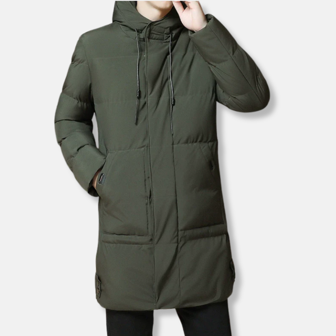 WW | Long Padded Jacket - Windproof and Water-Repellent - With Hood and Zip Fastening