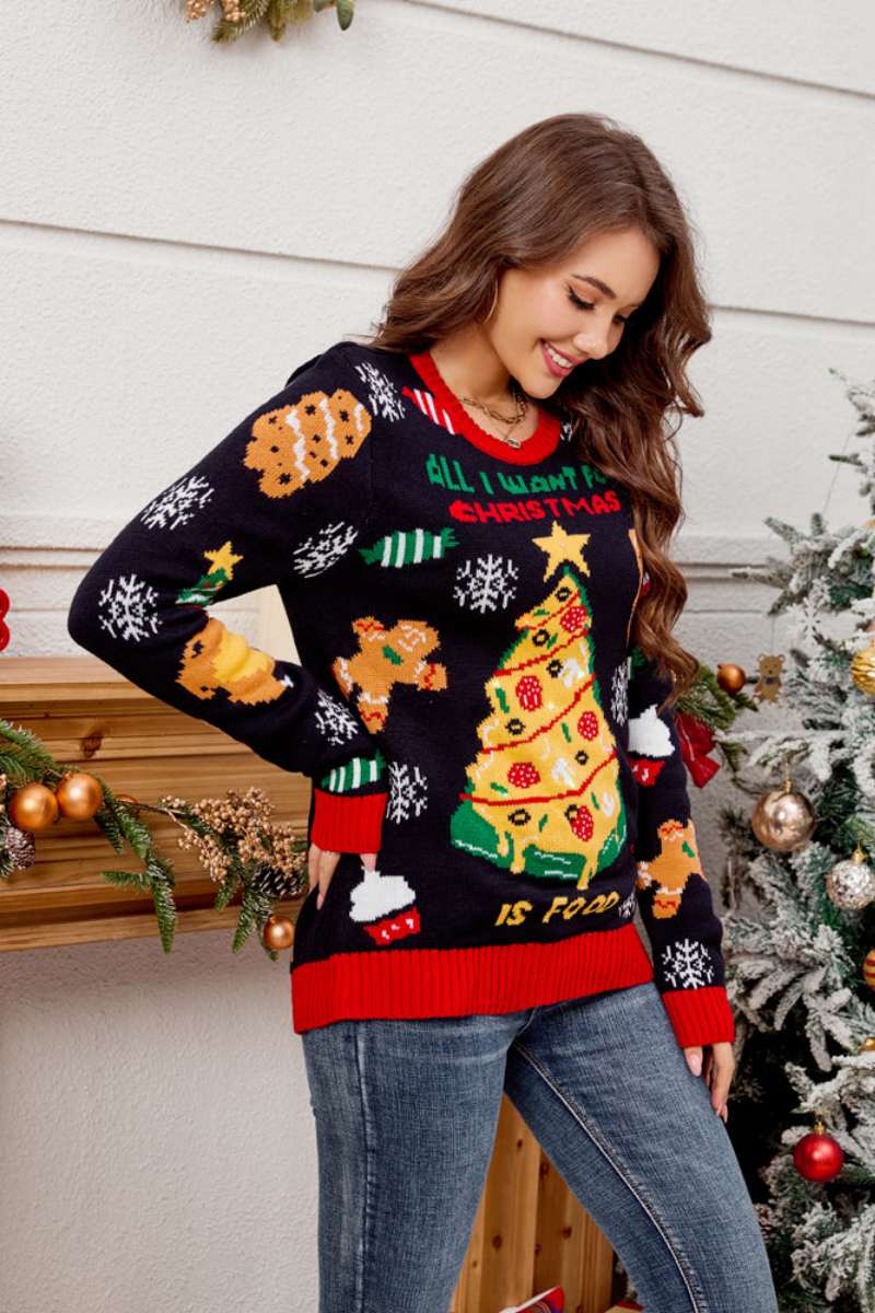 WW | Lässiger Rundhals Pullover mit besticktem Weihnachtsbaum