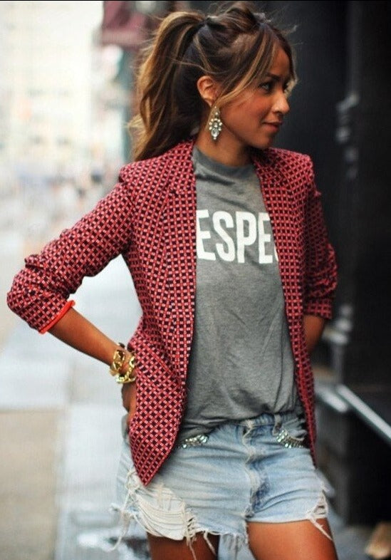 WW | Open Front Red Blazer Long Sleeves