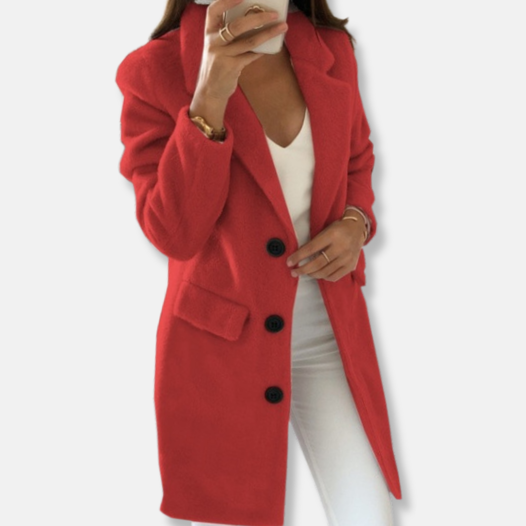 WW | Wool Coat - Classic Design - Knee-Length - With Button Closure and Lapels