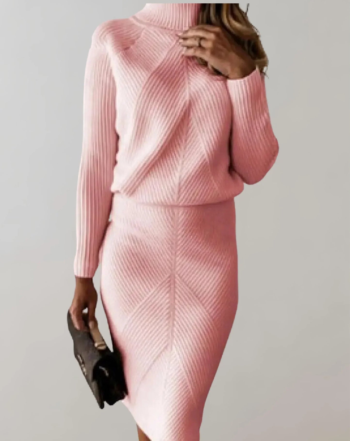 WW | Ribbed Two-Piece Set Slim Fit Turtleneck Sweater and Midi Skirt