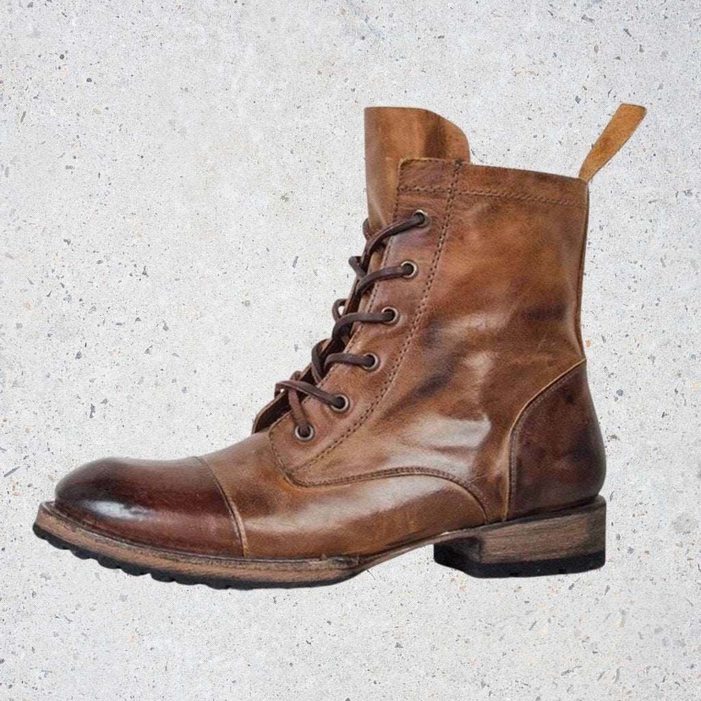 WW | Retro Lederstiefel Mit Schnürsenkeln