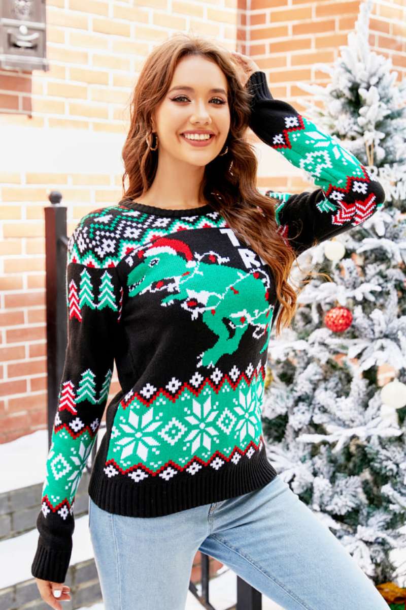 WW | WEIHNACHTS-DINOSAURIER STRICKPULLOVER