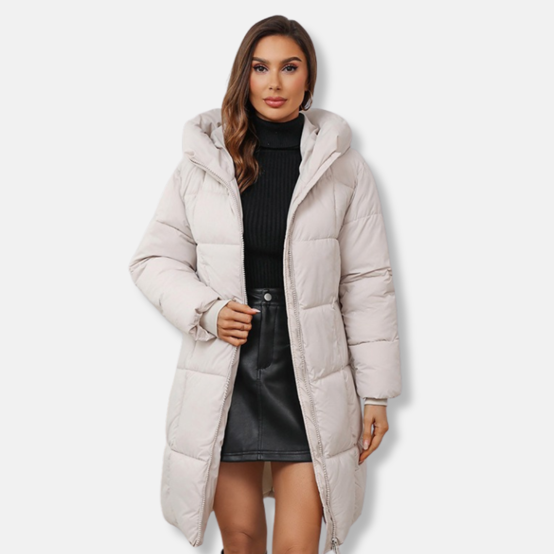 WW | Women's Padded Coat – Slim Fit – Mid-Length – Quilted Hooded Insulated Outerwear