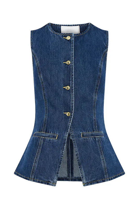 WW | Ärmellose Denim-Weste mit Knopfschluss für Frauen