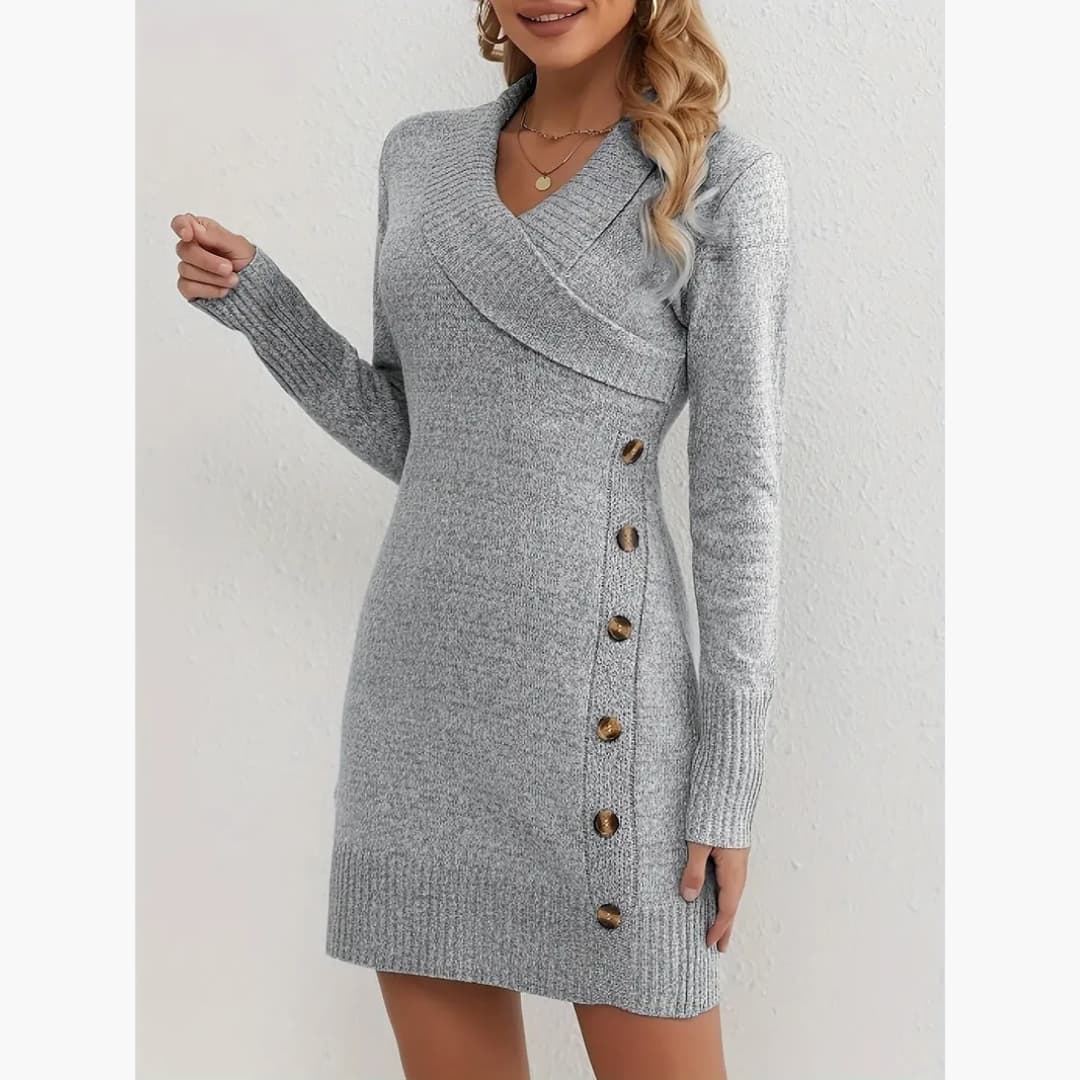 WW | Elegantes Kleid mit Knopfdekoration im V-Ausschnitt für Frauen