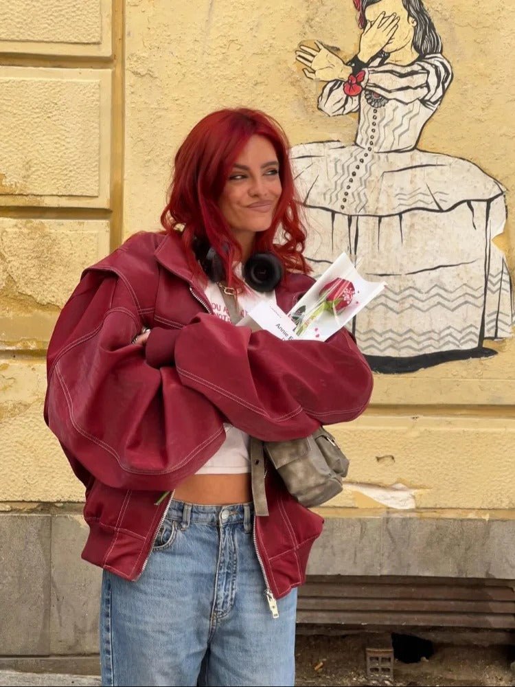 WW | Kunstleder Bomberjacke - Lockere Passform - Veganes Leder - Streetwear-Essential