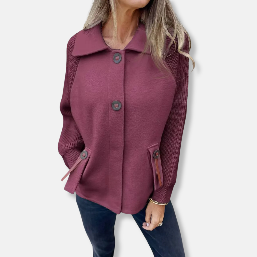 WW | Jacket - Casual fit - Knitted sleeves - With lapel - Button closure