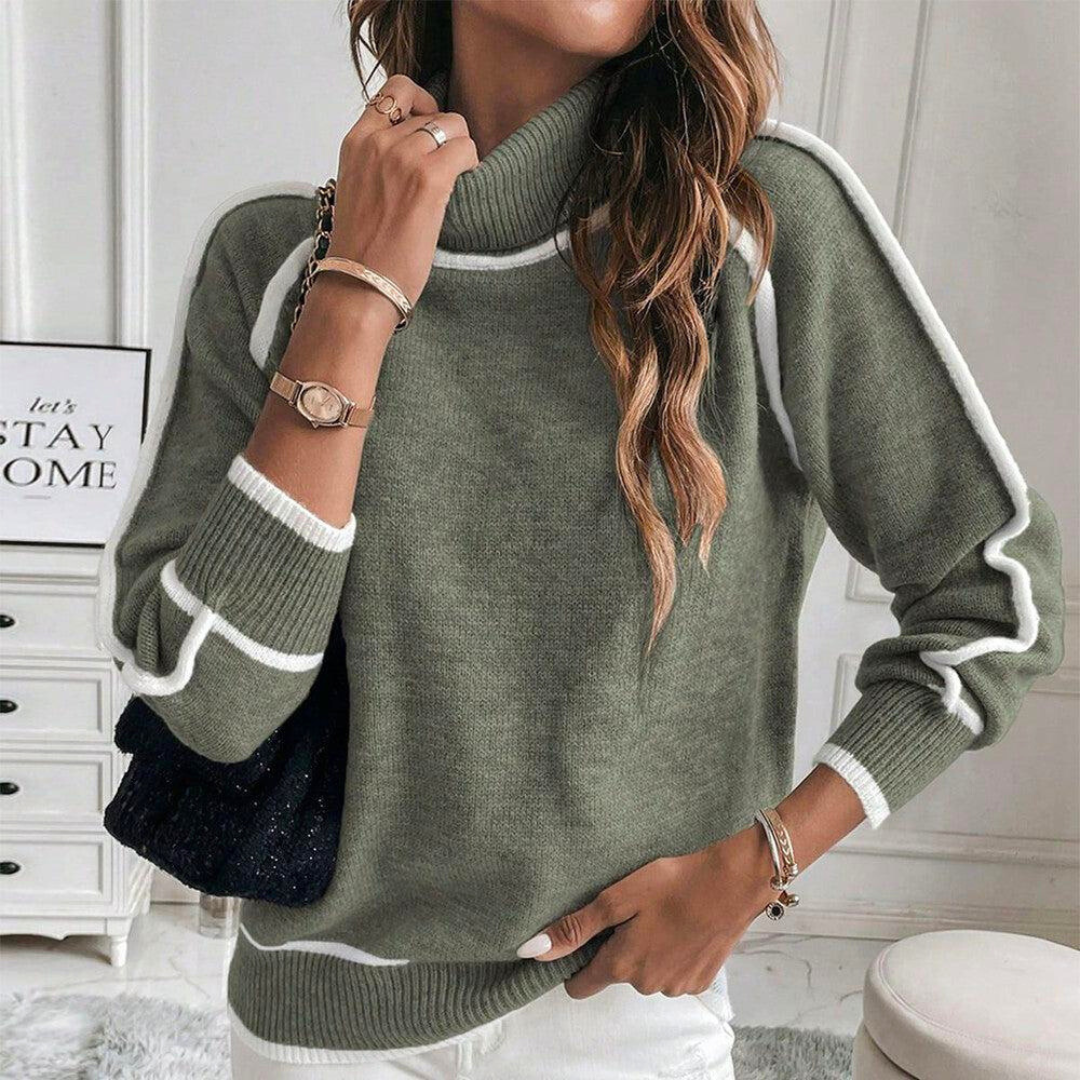 WW | Rollkragenpullover - Lockere Passform - Lange Ärmel - Kontrastdetails